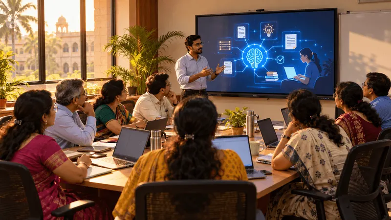 A faculty member presenting an AI diagram to teachers in a workshop