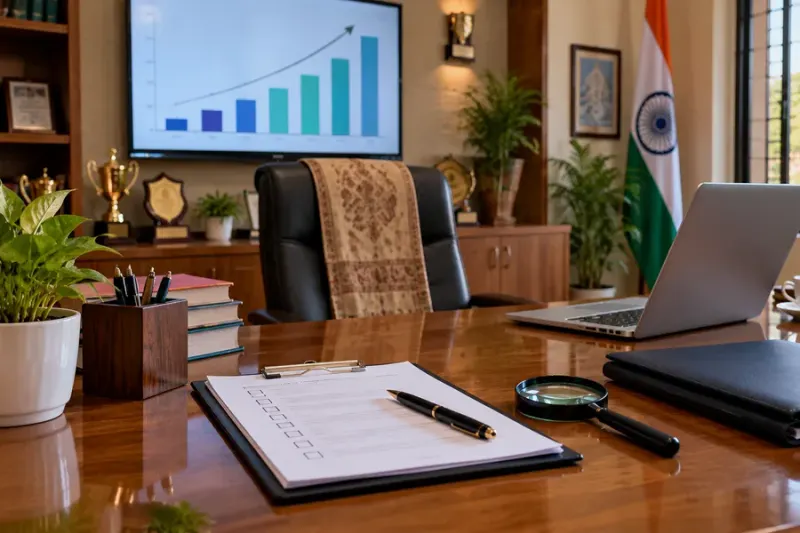 A principal's desk with a checklist and a growth chart